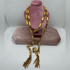 📿🏅 Vintage Gold tone Tassel Lariat Necklace Adjustable 40”